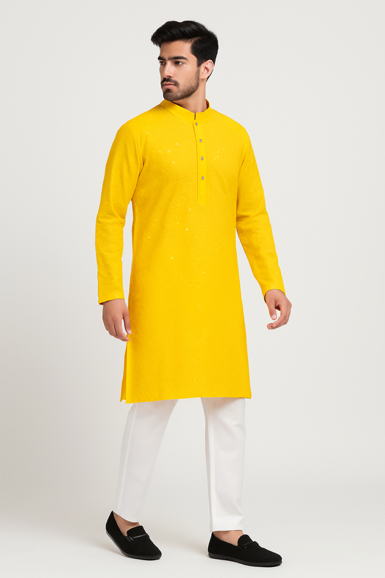 Kurta Pajama - Green & Yellow - Image 9