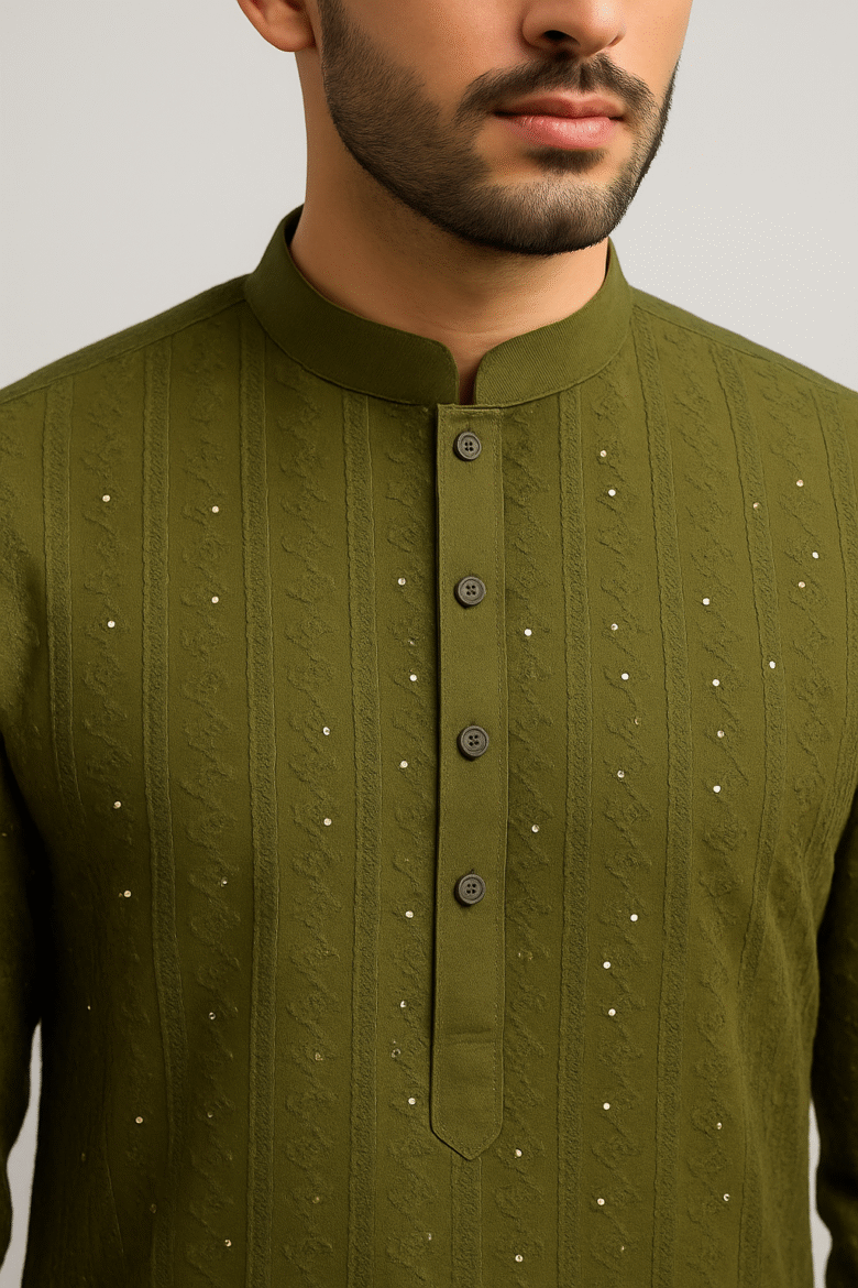 Kurta Pajama - Green & Yellow - Image 4