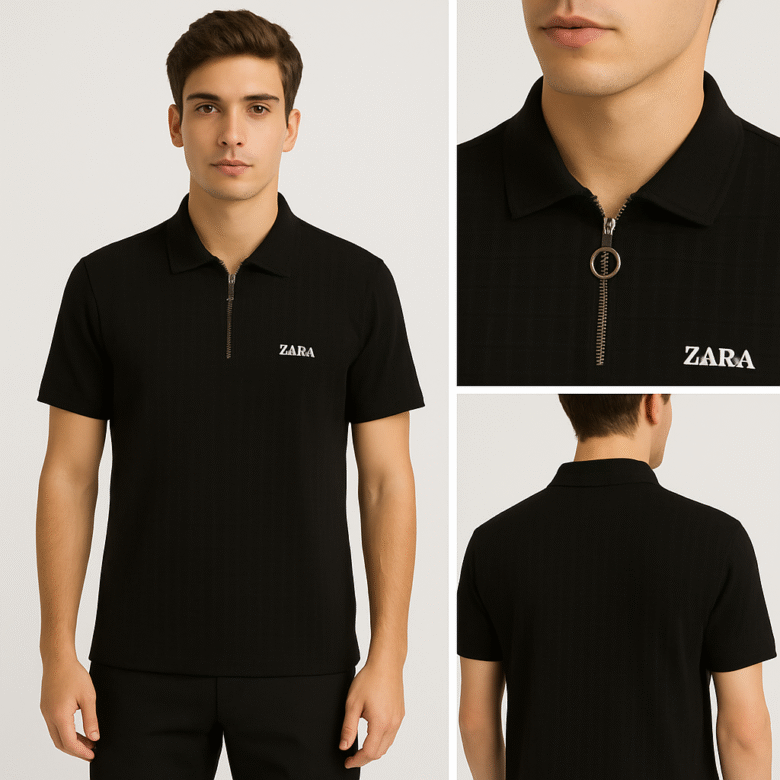 Trendy Zipper Collar Half-Sleeve T-Shirt - Image 4